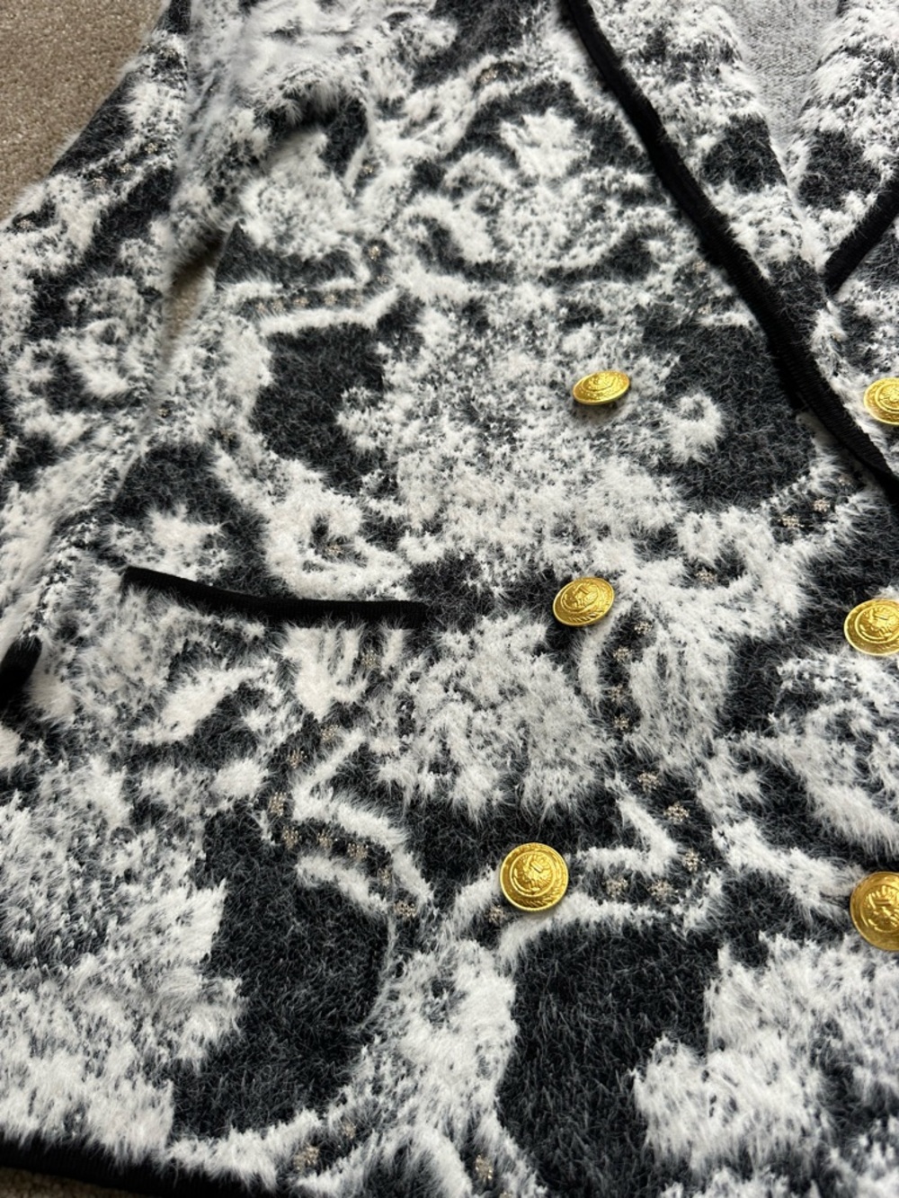 L'Agence Eileen Jacquard Black/Ecru Damask 
Knit Blazer - Picture 3 of 6
